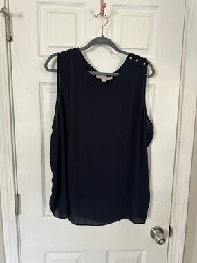 LOFT Navy Sleeveless Blouse with Pearl Shoulder Buttons